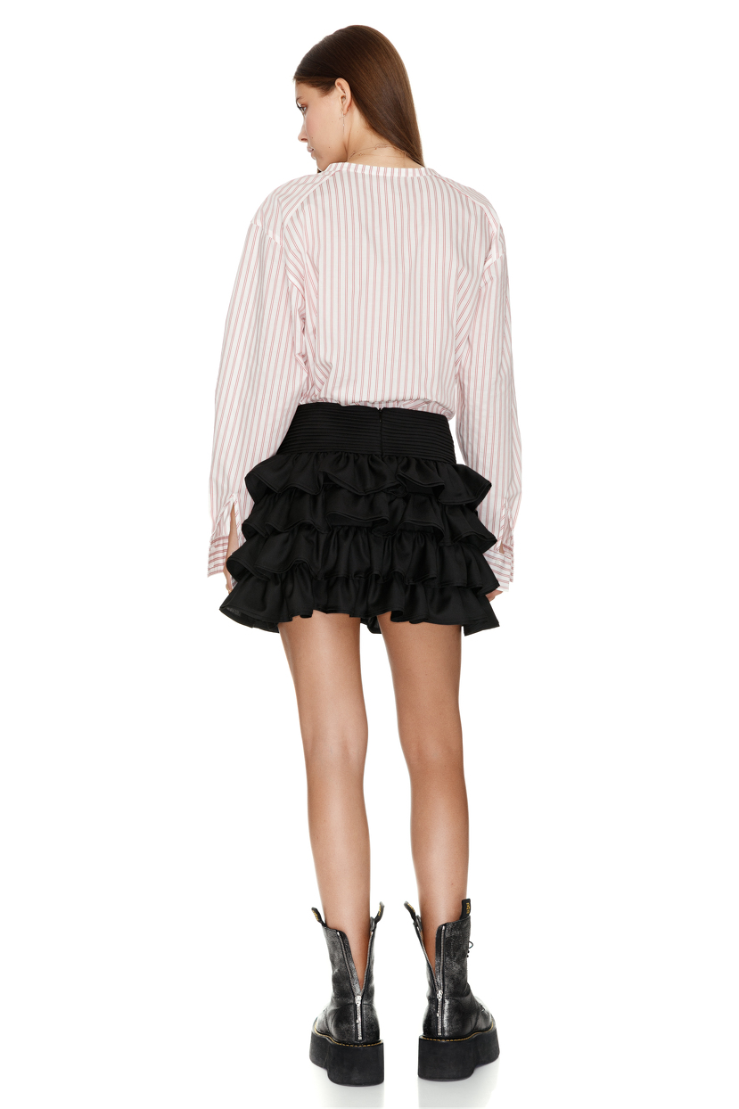 Black Ruffled Wool Mini Skirt Pnk Casual