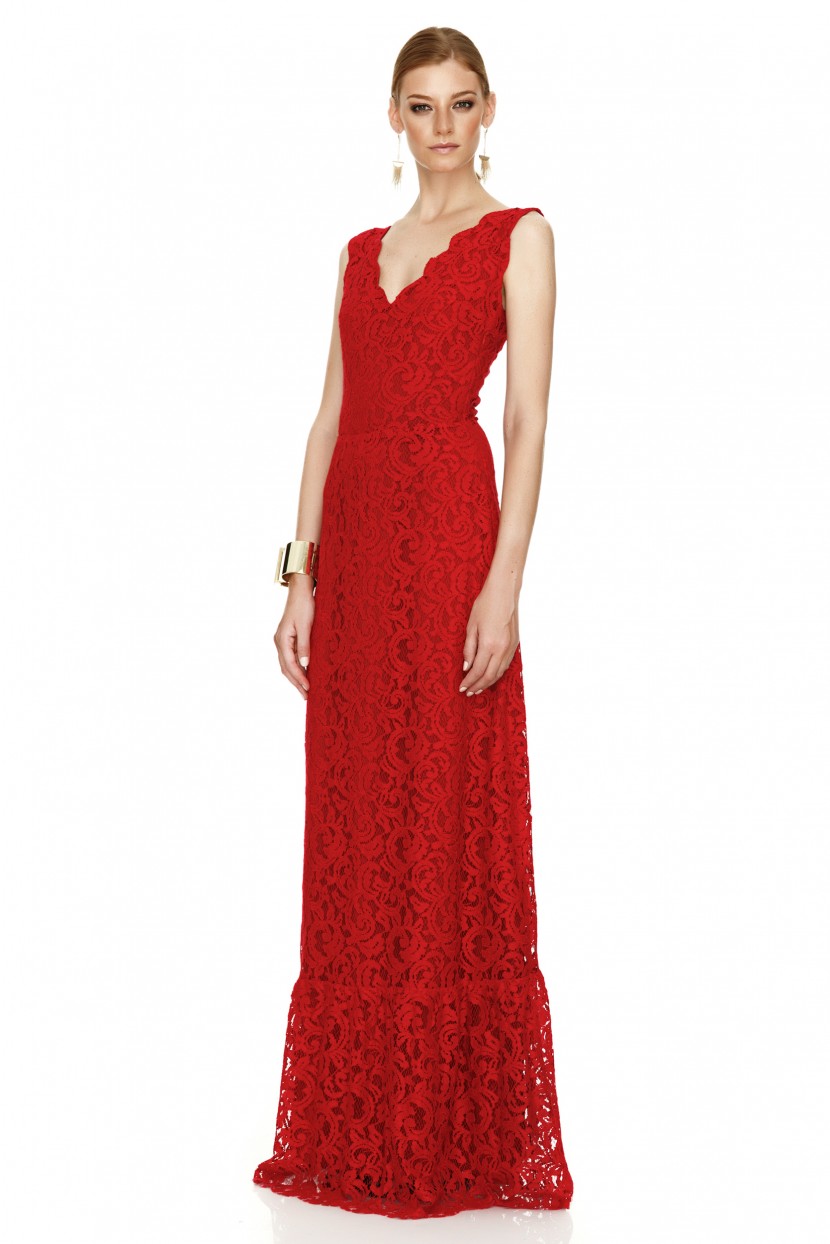 Red Lace Long Dress - PNK Casual