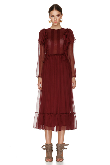 Burgundy Silk Chiffon Dress - PNK Casual