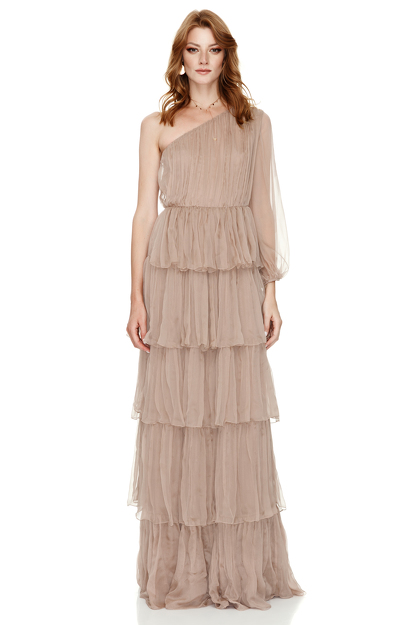 Beige Silk Long Dress - PNK Casual